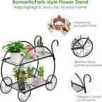 S AFSTAR Metal Plant Stand, Two Tiered Garden Cart Shelf for Indoor Outdoor Home Garden Patio, Parisian Style Flower Pot Holder, Stable and Durable