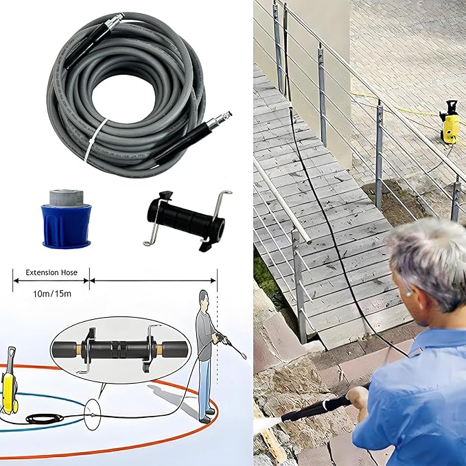 5800PSI/400Bar Ultra Flexible Pressure Washer Hose for Bosch Home Cleaning, 5M-30M High Pressure Extension Tube with Quick-Connect Adapter,(Red/Blue/Yellow/Green/Grey/Orange/Light Blue)(Grey,32FT)