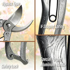 SUIZAN Bypass Pruning Shears 8” Forged Aluminum Handle - Professional Japanese Hand Pruners Garden Scissors Gardening Tools