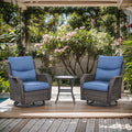Patio Swivel Chairs with Smile-Shaped Cushions, 3 Piece High Back Patio Swivel Glider Chairs with Side Table 3PCS PE Rattan Luxury Swivel Patio Chair Set Brown Wicker - Blue Cushions