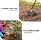 Rake for Leaves Small, Metal Leaf Rakes for Gardening Thatching Weeding Tilling Soil Planting, Hand rake Garden Tool for Cleaning Debris, Weed, Grass in Lawn, Yard, Flower Beds, Landscape