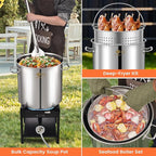 ARC 84QT Stainless Steel Seafood Boil Pot with 200,000BTU Propane Fryer, Non-Assembly Large Crawfish Boiler, Shrimp Boil Pot, Outdoors Cooking and Steaming