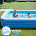Inflatable Pool for Kids and Adults, 142" x 71" x 21" Blow Up Pools, Rectangular Family Swimming Pool