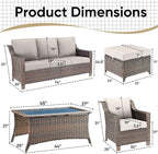 6 Pieces Outdoor Patio Furniture-High Back Rattan Wicker Couch with Outdoor Chairs Patio Conversation Sets for Porch Garden Backyard Poolside-Brown/Beige
