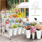 4 Layers Flower Display Stand with Buckets, 16 PCS Buckets Plant Stand with Wheels, Movable Metal Plant Stand for Terrace Garden, Living Room, Florist Shop