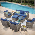 Patio Furniture Set, 9 Pieces Outdoor Wicker Rattan Sofa Couch with Swivel Rocking Chair, Side Table, Ottomans and Comfy Cushions, All Weather Patio Conversation Sets, Suit for Porch Deck