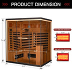 Infrared Sauna, 3-4 Person Home Sauna with Himalayan Salt Panel & 10 Minutes Warm-up System, Indoor Sauna Spa Room with Canadian Hemlock&Panoramic Tempered Glass,220V