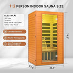 springspa Far Infrared Sauna for Home, Home Infrared Saunas up to 2 Person, Indoor Canadian Hemlock Wood Sauna Room with Near Zero Emf, 9 Chromo Therapy Lights, Bluetooth Speakers for Personal Spa