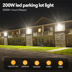 200W LED Parking Lot Light,5000K 28000LM Outdoor floodlights with Dusk to Dawn Photocell,IP65 Waterproof AC100-305V, Outdoor Shoebox Lighting with Trunnion Wall Yoke Mount for Yard Garage Barn