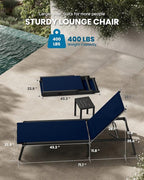 Foldable Pool Lounge Chairs, Aluminum Chaise Lounge Outdoor with 5 Positions Recliner - Free Assembly - Patio Lounge Chair for Poolside, Beach (Navyblue)