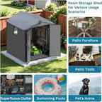 Devoko 6x6 FT Plastic Outdoor Storage Shed - Lockable Resin Tool Shed with Window & Floor - Easy Assembly for Garden, Backyard, Deep Gray