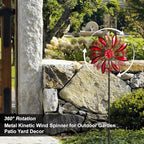 Rose Outdoor Metal Wind Spinner, Single-Layer Kinetic Garden Art with Vibrant Red Finish - Weatherproof Wind Sculpture for Lawn, Patio, Yard Decor - 10''W x 36''H