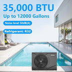 MICOE 35000 BTU Pool Heater for Above Ground Pool and Inground Pool up to 24ft (11/18/24ft) / 12000 Gallons, Inverter Electric Swimming Pool Heat Pump, Heating and Cooling Mode (35000 BTU)