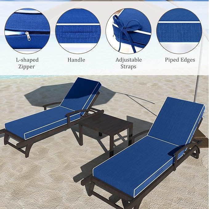 Chaise Lounge Cushions Outdoor Furniture 72 x 21 Inch Olefin Patio Lounge Chair Cushions 4'' Thick Waterproof Outdoor Chaise Cushion Weather Resistant Pool Lounger Cushion (Blue)