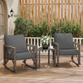 Outdoor Rocking Bistro Set, Patio Rocking Chairs Set of 2 with Coffee Table, 3 Pieces Metal Conversation Sets with 6.5" Thick Cushions for Backyard, Porch, Poolside, Oversized (Gray)