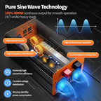 4000W Pure Sine Wave Power Inverter 12V DC to 110V AC Converter Peak Power 8000W for RV Truck Off-Grid Solar Car Inverter with 4 AC Outlets, 2 USB & 1 Type-C Ports, Hardwire Kit, Remote Controller