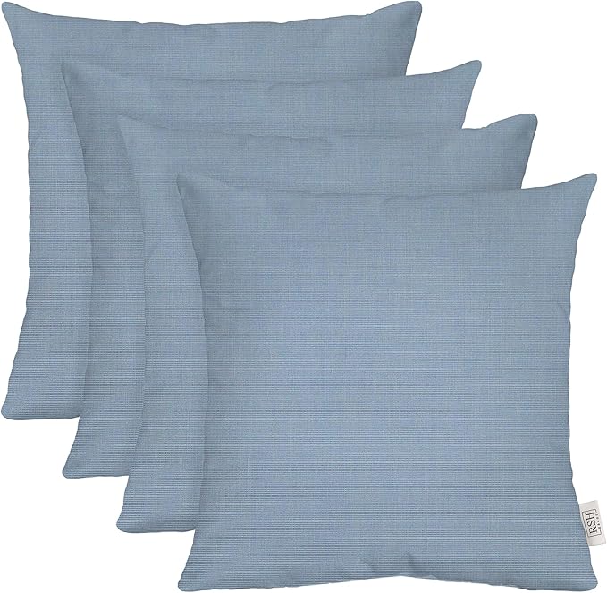RSH DECOR: Sunbrella Square Throw Pillows Set of 4 | 20" x 20" | Water and Fade-Resistant Performance Fabric | Outdoor Pillow Covers with Down-Alternative Inserts | Canvas Air Blue