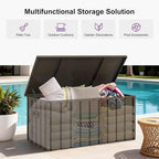 PURPLE LEAF Outdoor Deck Box 150 Gallon Waterproof Lockable Storage Box Container with Lid Deck Organization for Patio Cushions Side Table Pool Accessories Garden Tools, Brown