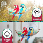 Macaw Bird Stained Glass Suncatcher on Branch 6.4" x 4" Indoor Window Decoration, Ideal Gift for Bird Lovers
