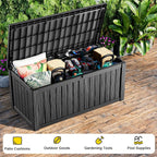 150 Gallon Waterproof Outdoor Storage Box, UV Resistant Resin Deck Box with Hydraulic Rod for Reinforced Stability, Perfect for Patio, Garden, and Pool, Striped Black