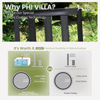 PHI VILLA 9 Pieces Outdoor Dining Set for 8, 60” Wood-Like Large Square Metal Steel Dining Table & Stackable Iron Chairs, Dining Furniture Set for Patio, Deck, Yard, Porch