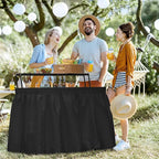 Outdoor Ice Cooler Folding Table, Portable Cooler Table with Removable Matching Skirt, Folding Ice Chest Table with Place Holder Black