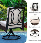 PHI VILLA Outdoor Swivel Chairs Set of 4, Heavy Duty Outdoor Metal Wicker Dining Chair with Thickened Cushions, Large All Weather Wrought Iron Patio Chair for Balcony