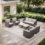 Rilyson Wicker Outdoor Patio Furniture Set - 7 Piece Patio Conversation Set with 4 Swivel Rocker Chairs,2 Rattan Ottoman and 1 Couch for Outside Porch Deck Backyard(Brown/Beige)