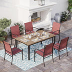 7 Piece Outdoor Dining Set, Rectangular Wood-Like Table with Umbrella Hole, Patio Dining Set for Outdoor Kitchen Lawn Garden, Backyard, Deck