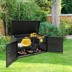 HAPPYGRILL Deck Box Outdoor Wicker Storage Box Cabinet, 88 Gallon Patio Rattan Storage Container Bin Box for Furniture Tools in Garden Balcony Porch Yard