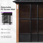 PURPLE LEAF 12' X 20' Patio Hardtop Gazebo Double Top Outdoor Screen House Aluminum Solarium Backyard Sun Room with Detachable Windows and 36 Solar String Light