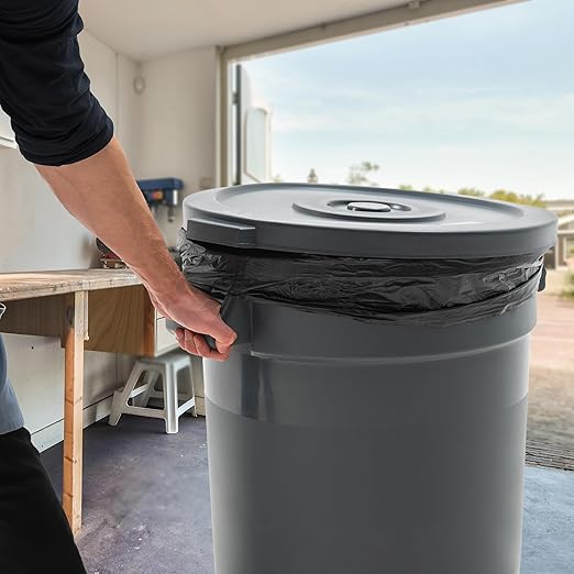 PRO&Family 20 Gallon Trash Can with Lid Round Ingredient Storage Containers Recycling Bin Kitchen Garbage Can Office Garbage Can Trash Barrel Plastic Barrel Yard Waste Bin Outdoor Trashcan (4, Gray)