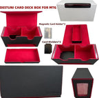 Card Deck Box for mtg – Fits 100+ Double-Sleeved Cards, Dual Commander Display with Dice Tray, PU Leather Organizer for TCG, CCG, Sports Cards (Black&Red)