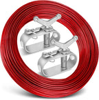 Belleone Swimming Pool Cover Cable and Winch Kit - 150ft Plastic-Coated Steel Pool Cover Wire & Aluminum Spring Loaded Pool Cover Ratchet for Above Ground Swimming Pool Winter Safe (Red)