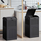 Devoko 33 Gallon Outdoor Trash Can with Dual Lid, Heavy Duty Waterproof Resin Garbage Bins Outside, Hideaway Waste Bins for Patio, Outside Pool, Backyard and Deck (2, Black)
