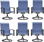 Patio Swivel Chairs Set of 6, Outdoor Swivel Chairs with Armrest, High Back Patio Chair with Metal Frame, All-Weather Outdoor Dining Chair for Deck, Porch and Lawn, Blue