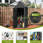 Outdoor Storage Shed – Durable Resin with Sloping Roof and Lockable Door, Waterproof Storage Cabinet with Ample Space, Multiple Hooks for Backyard, Garden, Patio & Lawn Black