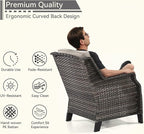 4 Piece Patio Furniture Set, 2 Chairs and 2 Ottomans PE Wicker Footstool, Outdoors Rattan Conversation Set with Deep Seating and Olefin Cushions, for Backyard, Garden, Beige