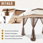 11x11 Outdoor Pop up Gazebo Tent with Mesh Walls for Patio, Lawn, Backyard and Deck, Beige