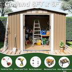 Gotland 8FT x 6FT Sheds & Outdoor Storage, Metal Shed with Sloped Steps Waterproof Sloped Roof, Storage Shed with 2 Lockable Slide Doors, Outdoor Shed for Backyard Patio Lawn Brown