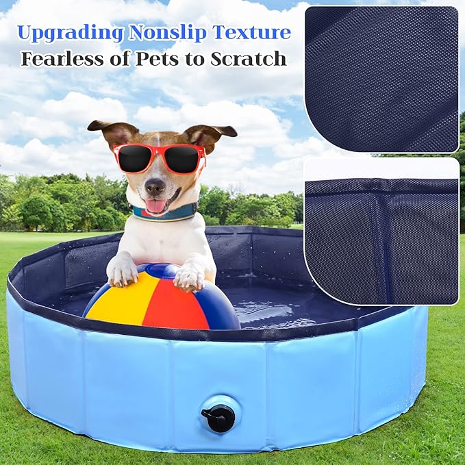 Foldable Dog Pool, Portable Pet Bath Tub and Kiddie Swimming Pool, Collapsible Bathtub for Puppies, Small, Medium and Large Dogs, Cats and Kids, 87 x 12 in, Blue