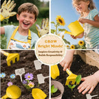 Kids Gardening Tool Set 18PCS Kids Toddler Gardening Set Includes Tote Bag Watering Can Apron Hat Rake Shovel Spoon Gloves Plant Pots and Labels, Outdoor Toys Gift for Boys Girls (Yellow)