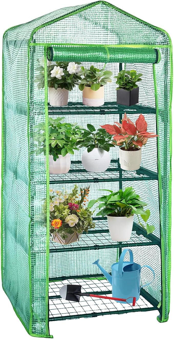 4 Tier Mini Indoor Greenhouse,27"x19"x62" Greenhouses with PE Cover and Roll-Up Zipper Door,Plastic Green House for Inside Grow Tent&Garden greenhouses for Outdoors