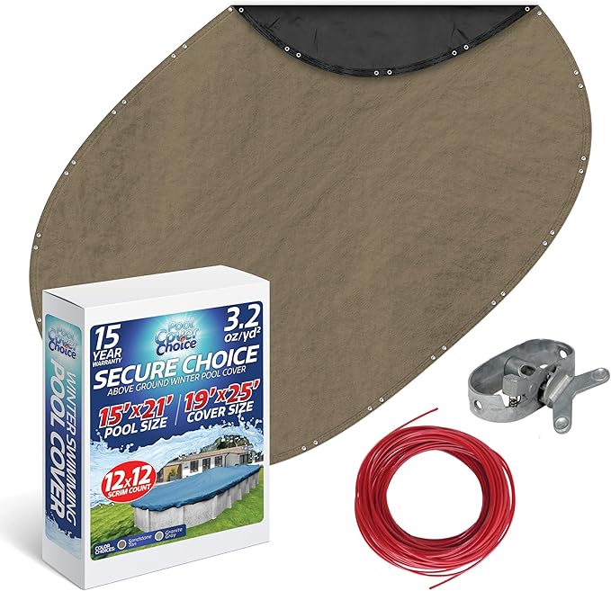 Winter Swimming Pool Cover for 15 ft x 21 ft Aboveground Oval Pool Size, Secure Choice Series, Solid Material, Color - Sandstone Tan, Pool Cover Choice 571521-4CHOICE