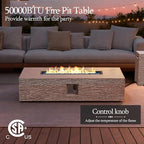 UPHA 56-inch Outdoor Propane Gas Fire Pit Table 50000 BTU Concrete Round FirePit for Outside Patio with Propane Tank Cover, Blue Glass Rocks, Rain Cover, Beige Texture