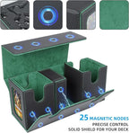 AFIING MTG Commander Card Storage Box - Fits 200 Double Sleeved Cards,3-in-1Card Deck Case,Strong Magnet Card Organizer For Magic Commander TCG CCG,4Dividers &2 Toploaders, Black/Green