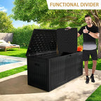 LANTRO JS 230 Gallon Deck Box Waterproof, Outdoor Storage Box Waterproof Lockable with Divider and Lifter Prevent Water Seeping into from Floor for Patio Cushions