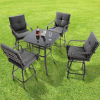 Patio Swivel Bar Stools, Outdoor High Back Swivel Bar Chair Set of 4 with Cushion & All Weather Steel Frame for Backyard, Lawn, Poolside and Balcony, Dark Gray