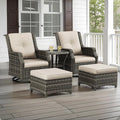 5 Piece Patio Furniture Wicker Conversation Set, 2 Swivel Chairs, 2 Ottomans with 1 Side Table, for Outdoors, Backyard, Deck, Beige