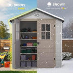 DWVO 6x4.4 FT Outdoor Storage Shed, Plastic Garden Tool Shed with 2 Windows, Double-Wall Outside Shed for Lawn Mower, Garden Tool for Backyard, Patio, Lawn, Lockable, Greige&Gray